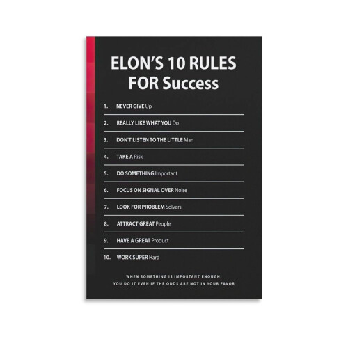 Elon Musk 10Rules Success Αφίσες Τοίχου σε Καμβά για Αισθητική Δωματίου και Διακόσμηση για