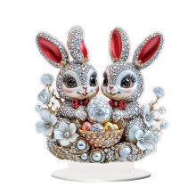 Figura de conejo de Pascua en forma de huevo, adorno de escritorio acrílico 2D, diseño de conejo de dibujos animados para sala de estar, fiestas