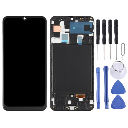 (Black) Οθόνη LCD Super AMOLED για συγκρότημα πλήρους ψηφιοποίησης Galaxy A50 με πλαίσιο 1