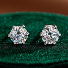 S925 Sterling Silver Six-Prong Round Stud Earrings with 0.5/1ct D Color Moissanite – Hypoallergenic, Unisex, Compatible with S925