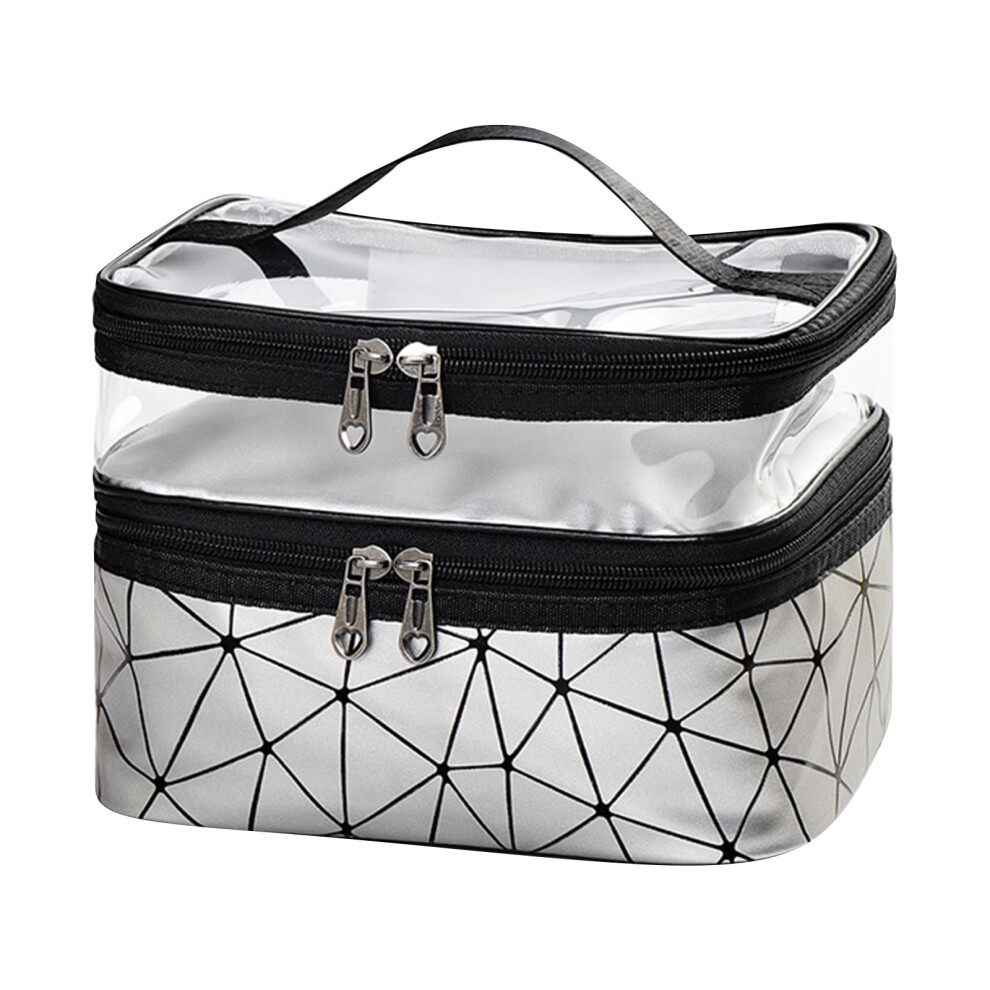 Silver 2026 New Double Layer Makeup Bag Â Medium Travel Toiletry Bag For Women/Girls, Transparent Top & Secure Zippers,