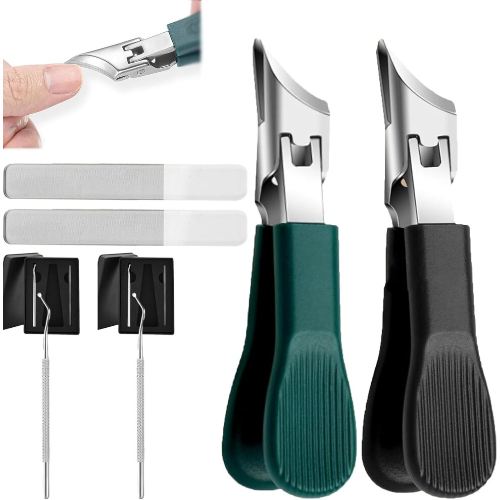 Minivana Nail Clippers Set â Green & Black Angled Steel Clippers, File & Pick, compatible with Sharp Angled Nail Cutter