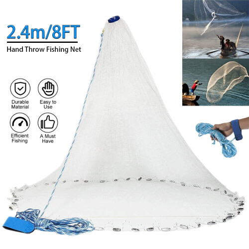 Strong Mesh 8FT Fishing Net - Durable Hand Cast Bait Trap for Easy Throwing