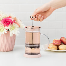 Riley Mini Glass Tea Press Pot, Coffee Maker, French Press for Loose Leaf Tea and Coffee, Hot or Iced Beverage Brewer, 12 oz, Pink