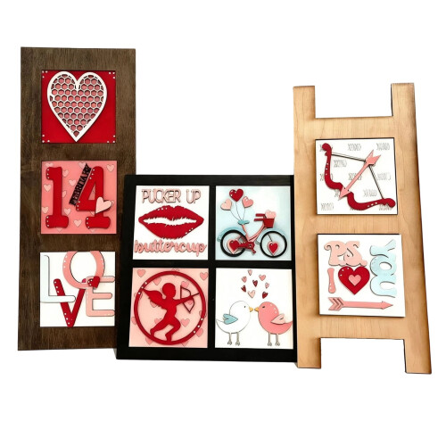 Set de semne decorative din lemn pentru Ziua Îndrăgostiților