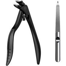 Cortaúñas curvo negro – ergonómico, mango largo, agarre antideslizante, para personas mayores y fácil de recortar.