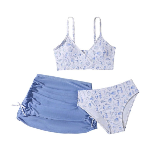 Σετ Tankini με φλοράλ τοπ και ψηλή μέση για κορίτσια, μπλε, μέγεθος 9-10 ετών – Μαγιό