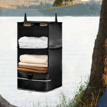 Hanging Packing Cubes, Portable Closet Shelves, Travel Garment Organizer – Breathable Perforated Material, Compatible with Luggage & Suitcases,