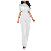 Shimmering Women's Sequin Romper, Off-Shoulder, High-Waisted, Sleeveless, Slim-Fit, Solid White – Compatible with US Size M