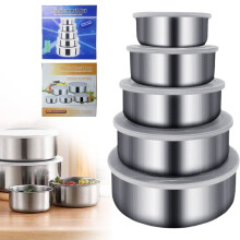 Ensemble de 5 bols mélangeurs en acier inoxydable avec couvercles, empilables et hermétiques – Solution idéale pour la préparation des repas et