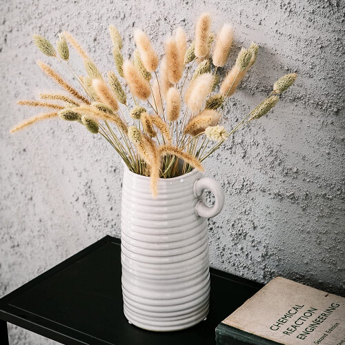 White Ceramic Pitcher Vase Modern Farmhouse Decor 1