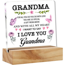 Plaque de bureau florale « Grand-mère » avec citation « Je t’aime » – Acrylique et support en bois, cadeau souvenir, compatible avec la