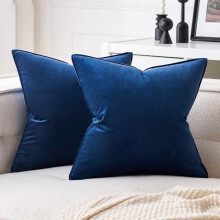 Housse de coussin décorative en velours bleu marine 45 x 45 cm (lot de 2)