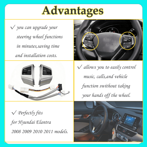 Steering Wheel Switch Replacement For Hyundai Elantra 2008-2011 Cruise Control Switch Steering Wheel Control Switch Button-black-6buttons 2