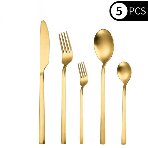 Stainless Steel Steak Cutlery Set 5-Piece Square Handle 1