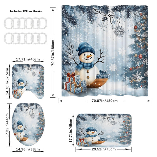 Ensemble rideau de douche de Noël avec crochets (4 pièces) 2