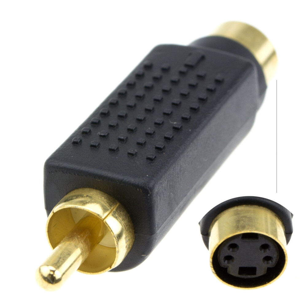 Svhs 4 Pin S-Video To Composite Rca Phono Converter Adapter Gold 5055383426140