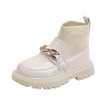 Girls' Ankle Boots with Chain Detail & Elastic Knit – White, Size 9–9.5, Compatible with Dance & Fashion Wear