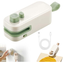 Mini Bag Sealer with Cutter & Magnet, Rechargeable 2-in-1 Heat Sealer for Snack Bags – Compatible with Plastic Food Bags (Green+Brown)