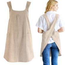 Women's Cotton-Linen Apron Dress Khaki 2 Pockets