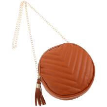 Bolso bandolera redondo marrón con borla de flecos (1 unidad)