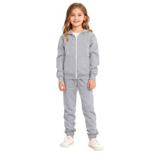 Girls Sweatsuit Set: Hooded Zip-Up Pullover + Jogger Pants, Casual Athletic Outfit for Fall/Winter, Grey Z02, 5-6 Years