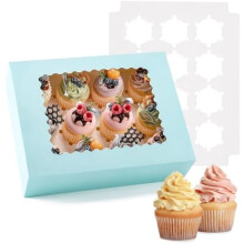Babyblaue Cupcake-Schachteln, lebensmittelecht, 6 Stück