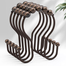 Rust-Proof Bronze Metal Shower Curtain Hooks, Smooth Glide Double Rings, 12Pcs – Compatible with Standard Shower Rods