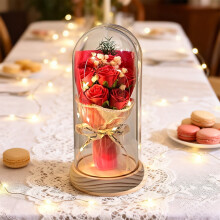 Preserved Rose Bouquet in Glass Dome – Forever Flowers Gift for Her, Mom, Wife, Grandma – Compatible with All Occasions