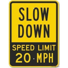 Slow Down 20 MPH Warning Plaque Wall Decor – Heavy-Duty Aluminum Road Sign, 8"x12", Indoor/Outdoor Use