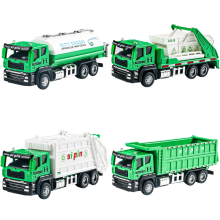 4-in-1 City Green Toy Trucks Set: Dump, Garbage, Refuse & Water Sprinkler Trucks – Realistic Construction Vehicles for Boys Ages 3-6