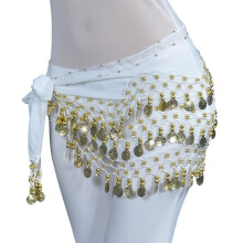 Clearance! Chiffon Belly Dance Scarf Wrap Belt Tribal Sash Skirt Silver 128 Coins, Scarves (White)