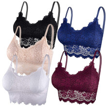 Lace Bralette Set for Women – 5-Pc Padded Lace Bandeau & Tube Bra with Straps, Removable Pads, Black – Compatible with All Day Wear