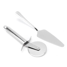 2 Piece Pizza Cutter and Spatula Set Stainless Steel Baking Utensils for Pizza, Cake, and Pastry
