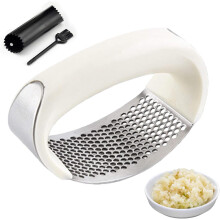 430 Stainless Steel Garlic Press Rocker with Peeler & Brush – Easy-Clean, Ergonomic Crusher for Cooking & Meal Prep