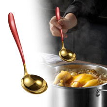Soup Spoon Stainless Steel Soup Spoon - Solid Small Serving Utensil, Dishwasher-Safe Ladle, Rust-Resistant Kitchen Dining Tool, Serving Ladle, Red