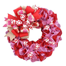Rózsaszín szövetkoszorú bivaly kockás masnival 39,5 cm