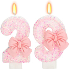 29th Birthday Candles for Cake – Pink Bow Number 29 Candle, 2.76", Cake Topper Decoration