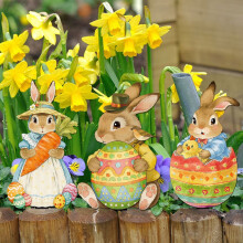 Piquet de jardin lapin, piquet de Pâques – 25 cm, double face, décoration printanière intérieure/extérieure, thème lapin et œufs, lot de 2