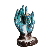 Arzător de tămâie ceramic cu refluxul, suport în formă de mână, cu efect de fum cascadă, pentru aromaterapie, meditație, decorare