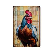 Kakas retro alumínium tábla 30x40 cm – Vintage farmházi csirkés fali dekoráció, rusztikus konyhai művészet, haszonállat ajándék
