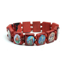 Terço de madeira com contas elásticas coloridas, pulseira católica para devoção religiosa, para mulheres e homens.