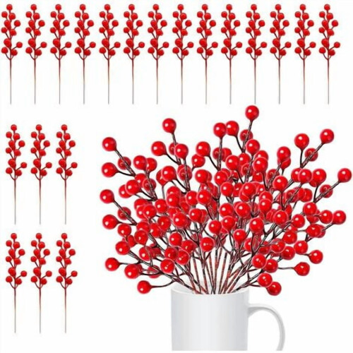 Rami di bacche rosse artificiali, 20 pezzi