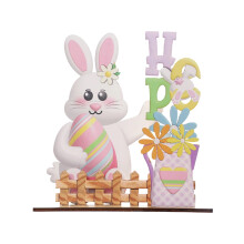 Decoración de Pascua DIY de madera multicapa: adorno de madera de varios niveles con forma de conejo y huevo para la mesa de Pascua.
