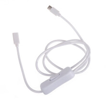 Cabo de extensão com interruptores tipo C macho para fêmea e botões de alimentação para celulares, tablets e ventiladores.