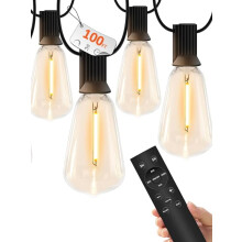 100FT Outdoor LED String Lights – Waterproof, Dimmable, Shatterproof ST38 Vintage Edison Bulbs for Patio, Porch, Backyard, Cafe – Compatible with