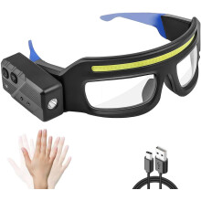 Gafas con faro LED recargables, sensor de movimiento y control táctil, 5 modos, USB-C, 350-500 lm, resistentes al agua IPX4: compatibles con correr,