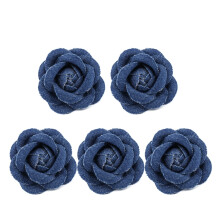 Lot of 5 Cute Denim Flowers for DIY Clothing, Hats Decoration and Jewelry Making