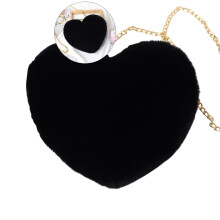 Yoloke Heart Shaped Faux Fur Purse Fluffy Crossbody Bag Chain Shoulder Bag Cute Clutch for Women(Black)