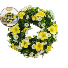 Couronne de porte d'entrée printemps/été 39 cm, couronne de fleurs artificielles en soie avec faux eucalyptus – Décoration extérieure pour